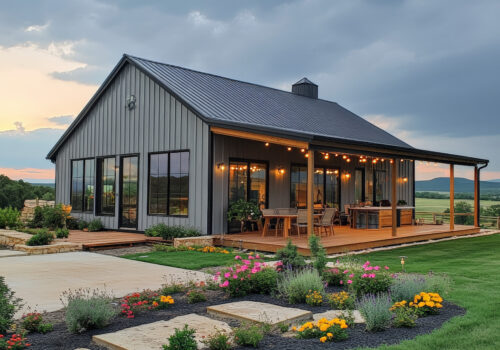 a stunning Barndominium that beautifully blends rustic and modern styles
