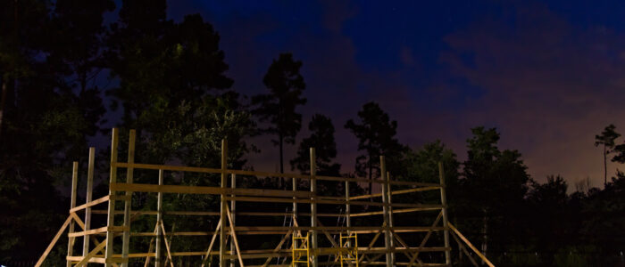 A night time shot of a pole barn by Pole Barn Builders Galesburg IL services